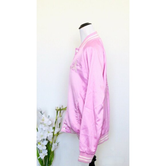 JEFFREE STAR Cosmetics Fashion Embroidered Satin Varsity Bomber Jacket Pink SZ M - Picture 3 of 7